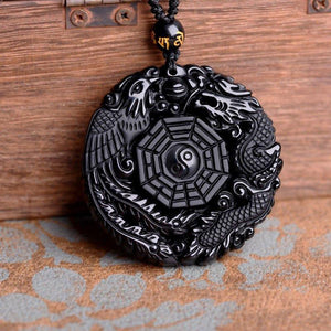 Black Dragon/Phoenix Obsidian Amulet - The Dragon Shop - Geek Culture