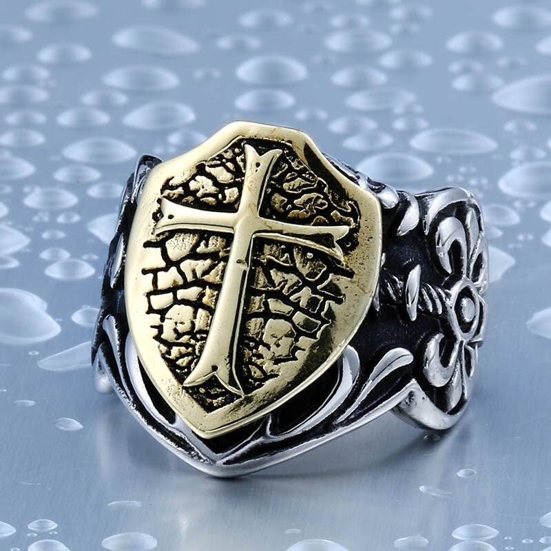 Crusader Shield Steel Ring - The Dragon Shop - Geek Culture