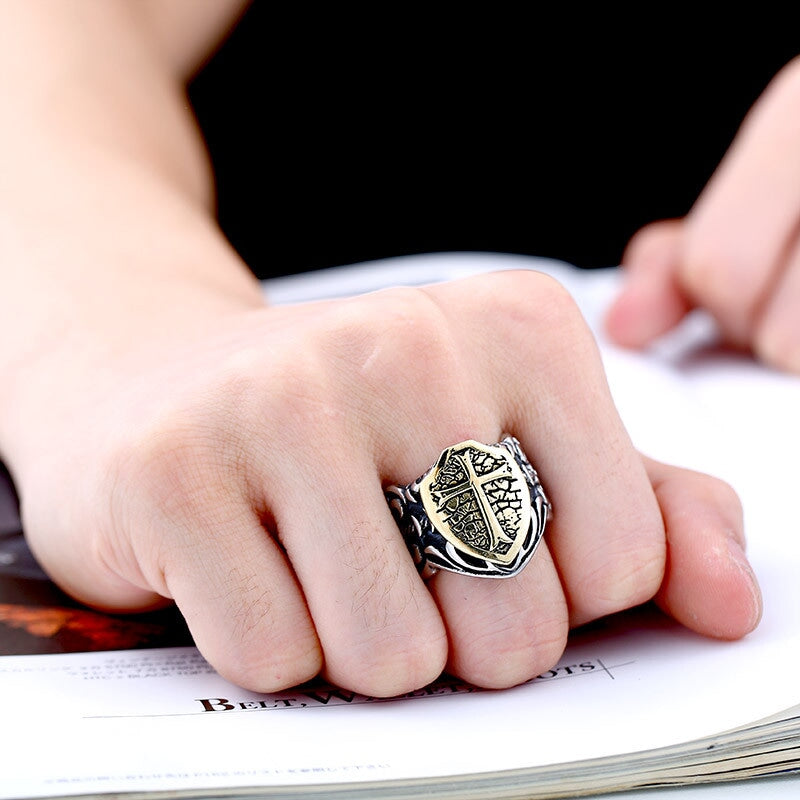 Crusader Shield Steel Ring - The Dragon Shop - Geek Culture