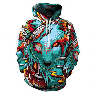 Cyber Wolf Artistic Hoodie - The Dragon Shop - Geek Culture
