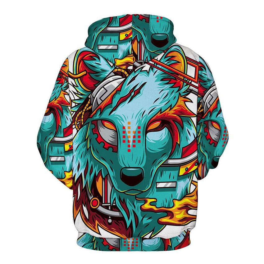 Cyber Wolf Artistic Hoodie The Dragon Shop