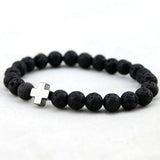 Black Cross Lava Beads Bracelet - The Dragon Shop - Geek Culture