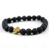 Black Cross Lava Beads Bracelet - The Dragon Shop - Geek Culture