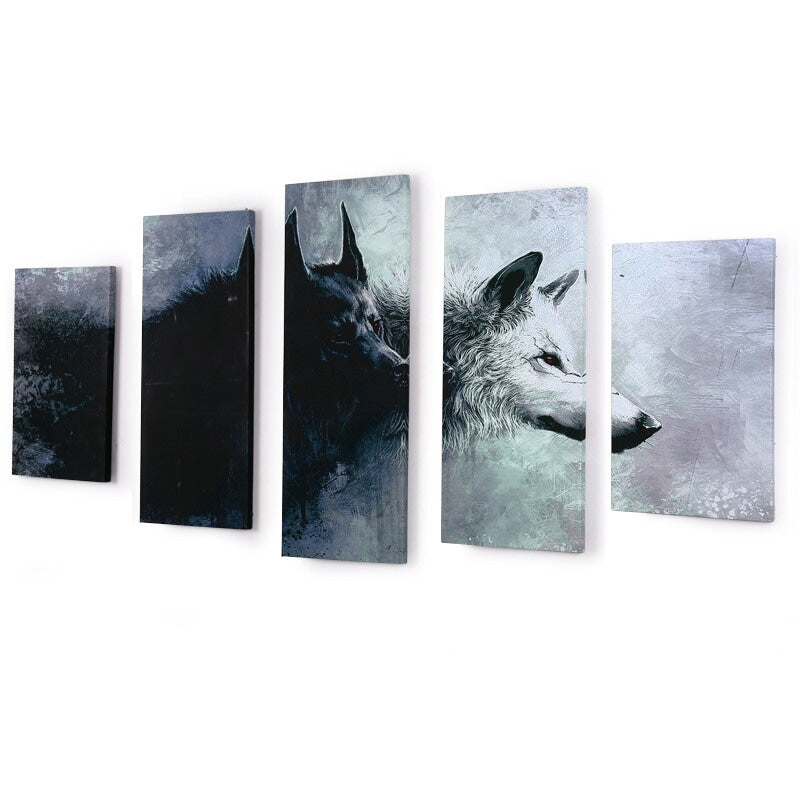 Yin & Yang Wolves 5 Piece Canvas The Dragon Shop
